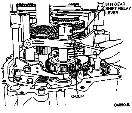 Remove C-clip from reverse idler assembly
